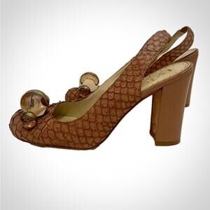 Richard Tyler Vintage Riesling Reptile Beaded Brown High Heel Shoes Womens 7.5